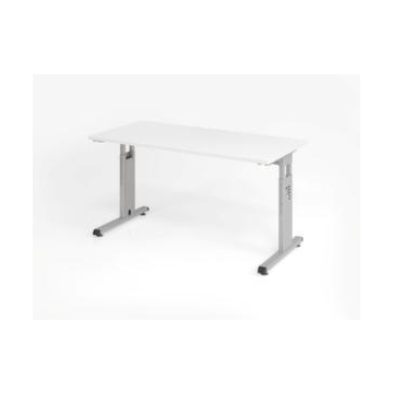 Schreibtisch, HxBxT 650-850x1400x670mm, Platte weiß, C-Fuß silber