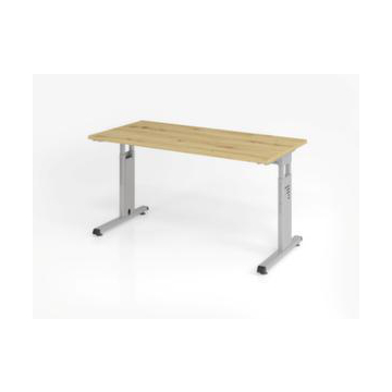 Schreibtisch, HxBxT 650-850x1400x670mm, Platte Eiche, C-Fuß silber