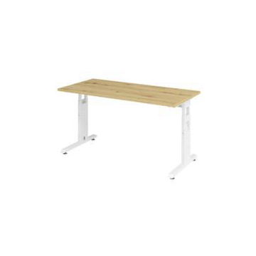 Schreibtisch, HxBxT 650-850x1400x670mm, Platte Eiche, C-Fuß weiß