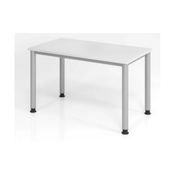 Schreibtisch,HxBxT 685-810x1200x670mm,Platte weiß,4-Fuß silber,Rundrohr