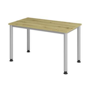 Schreibtisch,HxBxT 685-810x1200x670mm,Platte Eiche,4-Fuß silber,Rundrohr
