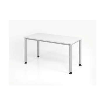 Schreibtisch,HxBxT 685-810x1400x670mm,Platte weiß,4-Fuß silber,Rundrohr
