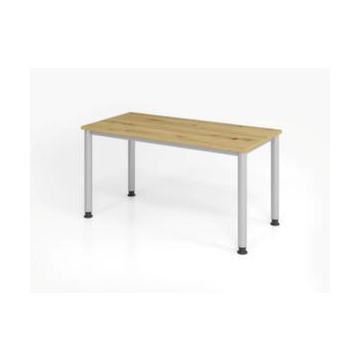 Schreibtisch,HxBxT 685-810x1400x670mm,Platte Eiche,4-Fuß silber,Rundrohr