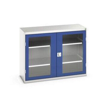 Sichtfensterschrank, HxBxT 1000x1300x550mm, 2xStahlboden, Korpus RAL7035