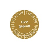Prüfplakette, UVV geprüft, Aufkleber, Ø 20mm, Jahresfarbe 2025-gold