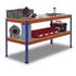 Werkbank,HxBxT 990x1536x621mm,Holzplatte,Tragl. 320kg,4-Fuß,blau/orange