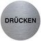 Türschild, Drücken, Alu, silber/schwarz, selbstklebend, Ø 70mm