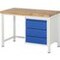 Werkbank, RAL7035/RAL5010, HxBxT 840-1040x1250x700mm, Bucheplatte
