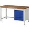 Werkbank, RAL7035/RAL5010, HxBxT 840-1040x1500x700mm, Bucheplatte