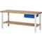 Werkbank, RAL7035/RAL5010, HxBxT 790-1140x2000x700mm, Bucheplatte
