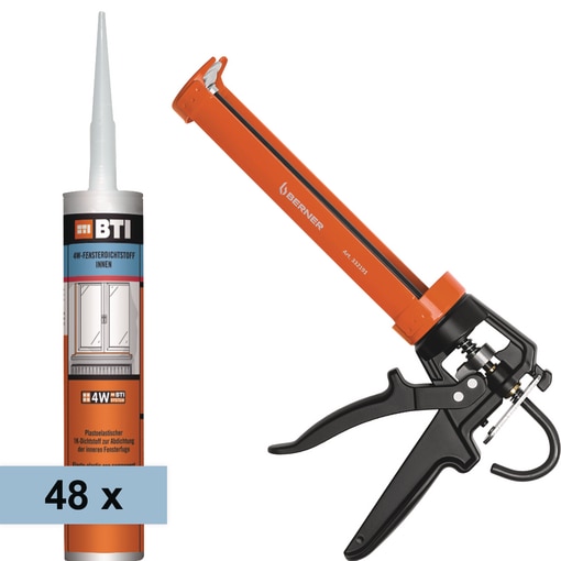 48 Kartuschen Fensterdichtstoff Innen & Pistole