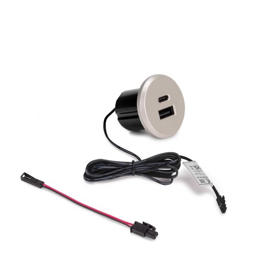 Emuca Ladestecker Plugy Ø37 mm, 1 USB Typ A, 1 USB Typ C,Kunststoff Schw.