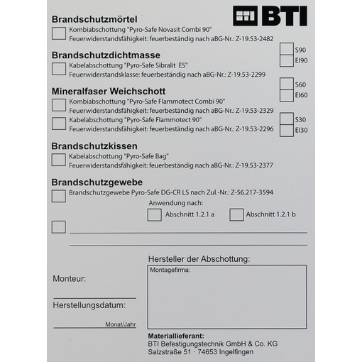 Kennzeichnungsschild Nr. 3; Brandschutz
