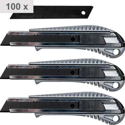 3er-Set Cutter Alu AK 18 inkl. 100 Messerklingen schwarz