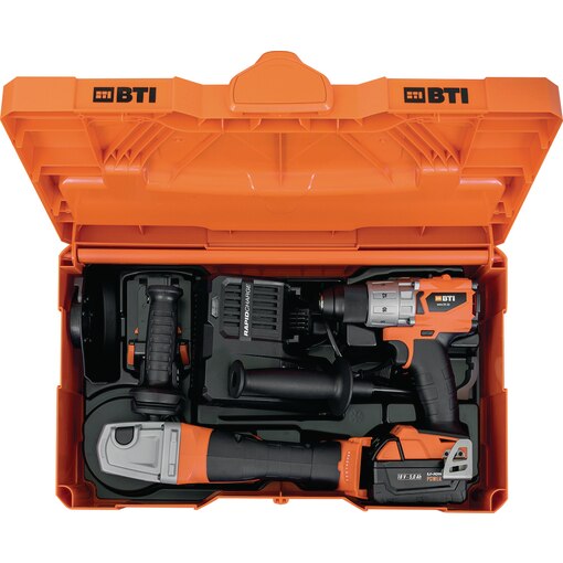 18 V Maschinen-Set BL 5,0 Ah SBS-3 + WKS Schlagbohrschrauber plus Winkelschleifer BTI Box midi