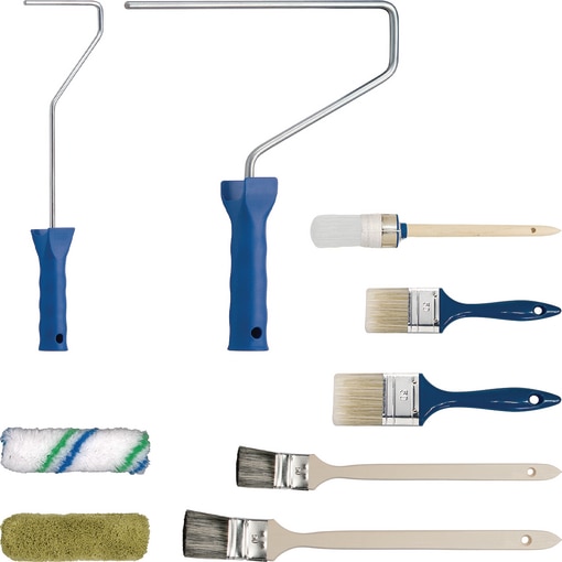 Pinsel-/Walzen-Set Heizkörperpinsel Eco Premium Lackier-/Lasurpinsel Flächenstreicher Ringpinsel Malerwalze Heizkörperwalze Steckbügel