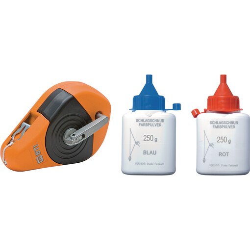 Schlagschnur-Set 500 g Kreide rot und blau mit Schlagschnurautomat