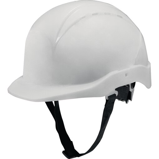 Bauschutzhelm weiß, Schutzhelm, Bauhelm, Kinnriemen