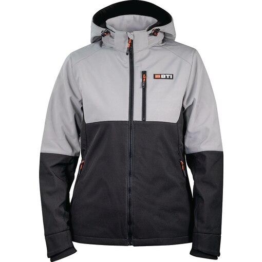 BTI Softshelljacke Damen schwarz/grau, Vorderseite, Kapuze, schwarz/anthrazit