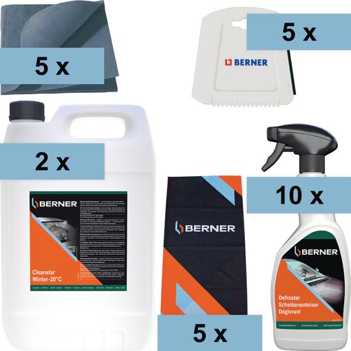 Winter-Set XXL Gebrauchsfertig, Freie Sicht, Cleanstar winter, Scheibenenteiser, Eiskratzer, Antibeschlagtuch