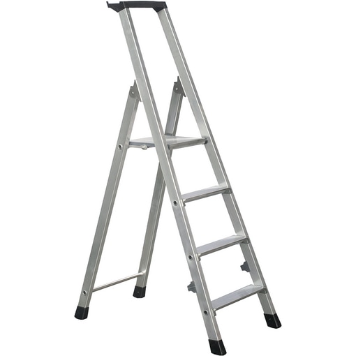 Stufen-Stehleiter mit Brücke, einseitig begehbar, gebördelt, 4 Stufen