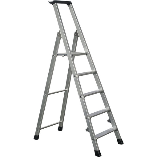 Stufen-Stehleiter mit Brücke, einseitig begehbar, gebördelt, 5 Stufen