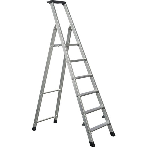 Stufen-Stehleiter mit Brücke, einseitig begehbar, gebördelt, 6 Stufen