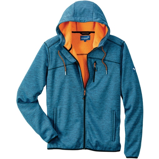 Kapuzenjacke blau/orange, Scheibler, Fleece-Strickjacke
