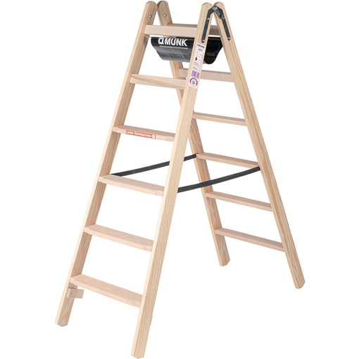 Stufen-Stehleiter Holz, beidseitig, 2 x 6 Stufen, Günzburger Steigtechnik, Munk