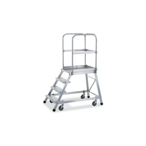 Podesttreppe,fahrbar,Podest H 0,96m,4 Gitterroststufen,60° Neigung,Alu