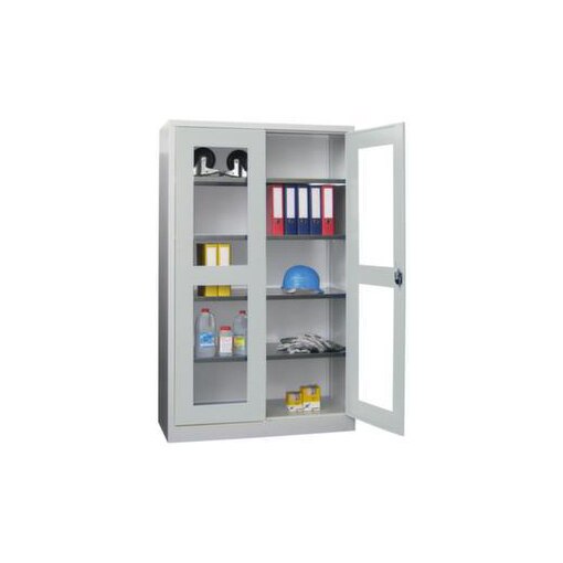 Sichtfensterschrank, HxBxT 1950x1200x400mm, RAL7035, Front RAL7035