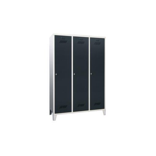 Abteilschrank, HxBxT 1850x1200x500mm, 3 Abt., RAL7035, Front RAL7016