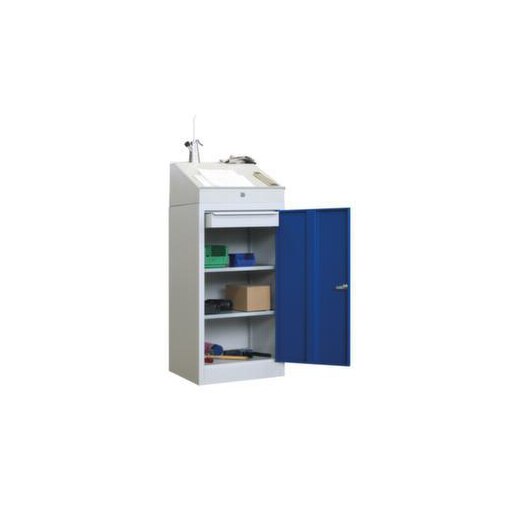 Pultschrank, HxBxT 1095/1270x500x500mm, m. Böden, RAL7035, Front RAL5010