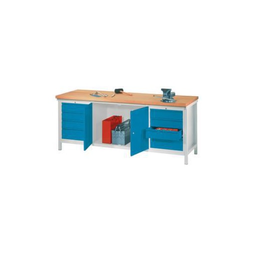 Werkbank, HxBxT 900x2000x700mm, Gestell/Korpus RAL7035, Front RAL5012