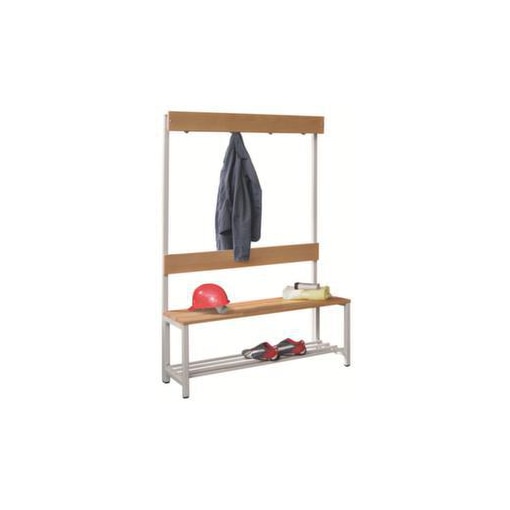 Umkleidebank, HxLxT 1600x1000x400mm, Holzleisten Buche, Gestell lichtgrau