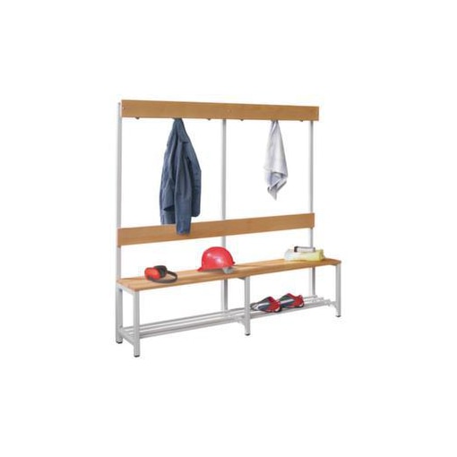 Umkleidebank, HxLxT 1600x1500x400mm, Holzleisten Buche, Gestell lichtgrau