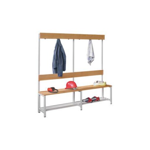 Umkleidebank, HxLxT 1600x1500x400mm, Holzleisten Buche, Gestell lichtgrau