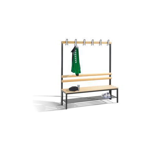 Umkleidebank, HxLxT 1650x1500x400mm, Holzleisten, Korpus RAL7035