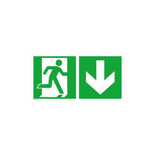 Fluchtwegschild, Notausgang rechts, Pfeil rechts abwärts, Wandschild, Alu