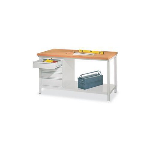 Werkbank, RAL7035, HxBxT 900x2000x700mm, Multiplexplatte, 4-Fuß