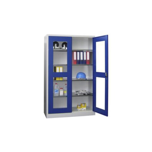 Sichtfensterschrank, HxBxT 1950x1200x500mm, RAL7035, Front RAL5010