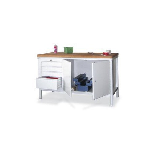 Werkbank, RAL7035, HxBxT 900x1500x700mm, Multiplexplatte, 4-Fuß