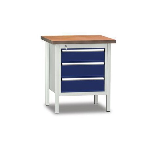 Werkbank, RAL7035/RAL5010, HxBxT 840x750x700mm, Multiplexplatte, 4-Fuß