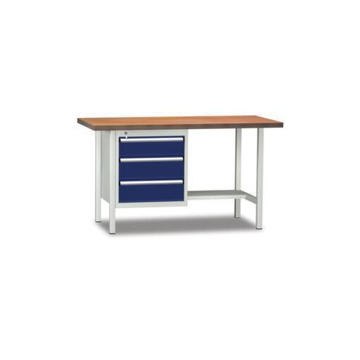 Werkbank, RAL7035/RAL5010, HxBxT 840x1500x700mm, Multiplexplatte, 4-Fuß