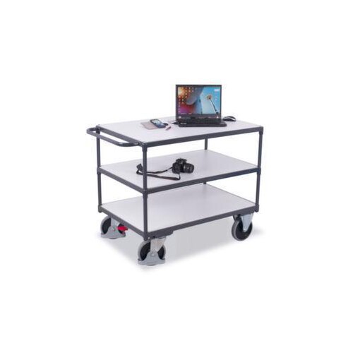 ESD-Etagenwagen,Tragl. 500kg,3xHolzplatte,Ladefl. LxB 1000x600mm,RAL7024