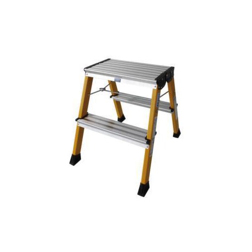 Roll-Klapptritt,Alu,gelb,Podest HxT 0,44x20m,2x2 Stufen,4 Federrollen