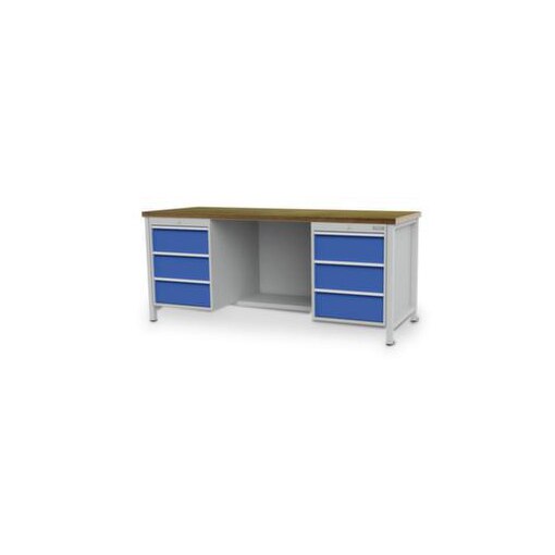 Werkbank,HxBxT 860x2000x750mm,Bucheplatte,Gestell RAL7035,Fronten RAL5012