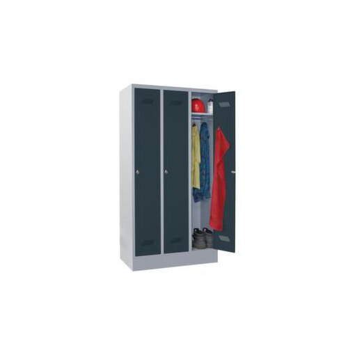 Abteilschrank, HxBxT 1850x900x500mm, 3 Abt., RAL7035, Front RAL7016