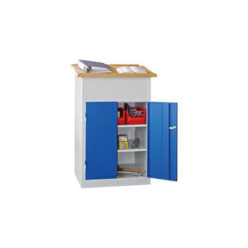Stehpult,HxBxT 1100/1200x700x600mm,m. Böden,Schrank,RAL7035,Front RAL5010