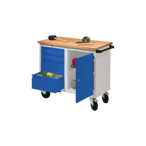 Werkbank, fahrbar, HxBxT 915x1090x600mm, RAL7035, Front RAL5010